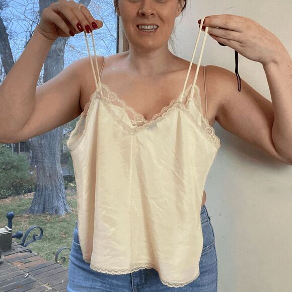 Vintage 80s Lady Lynne Slip Top Spaghetti Strap Lace Lingerie Silky Tank Cami - Picture 6 of 8
